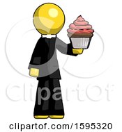 Poster, Art Print Of Yellow Clergy Man Presenting Pink Cupcake To Viewer
