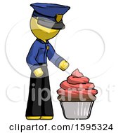 Poster, Art Print Of Yellow Police Man With Giant Cupcake Dessert