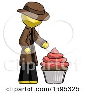 Poster, Art Print Of Yellow Detective Man With Giant Cupcake Dessert