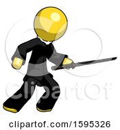 Poster, Art Print Of Yellow Clergy Man Stabbing With Ninja Sword Katana