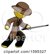 Poster, Art Print Of Yellow Detective Man Stabbing With Ninja Sword Katana