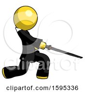 Yellow Clergy Man With Ninja Sword Katana Slicing Or Striking Something