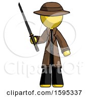 Poster, Art Print Of Yellow Detective Man Standing Up With Ninja Sword Katana