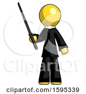 Poster, Art Print Of Yellow Clergy Man Standing Up With Ninja Sword Katana