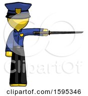 Poster, Art Print Of Yellow Police Man Standing With Ninja Sword Katana Pointing Right
