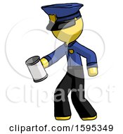 Poster, Art Print Of Yellow Police Man Begger Holding Can Begging Or Asking For Charity Facing Left