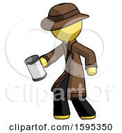 Poster, Art Print Of Yellow Detective Man Begger Holding Can Begging Or Asking For Charity Facing Left