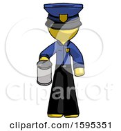 Poster, Art Print Of Yellow Police Man Begger Holding Can Begging Or Asking For Charity
