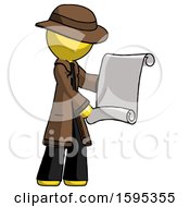 Poster, Art Print Of Yellow Detective Man Holding Blueprints Or Scroll