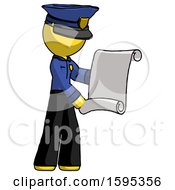 Poster, Art Print Of Yellow Police Man Holding Blueprints Or Scroll