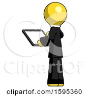 Poster, Art Print Of Yellow Clergy Man Looking At Tablet Device Computer With Back To Viewer
