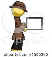 Poster, Art Print Of Yellow Detective Man Show Tablet Device Computer To Viewer Blank Area