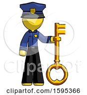 Yellow Police Man Holding Key Made Of Gold
