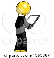 Poster, Art Print Of Yellow Clergy Man Looking At Tablet Device Computer Facing Away