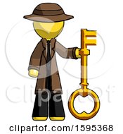 Poster, Art Print Of Yellow Detective Man Holding Key Made Of Gold