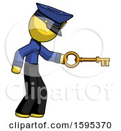 Poster, Art Print Of Yellow Police Man With Big Key Of Gold Opening Something