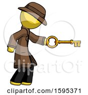 Poster, Art Print Of Yellow Detective Man With Big Key Of Gold Opening Something