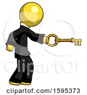 Poster, Art Print Of Yellow Clergy Man With Big Key Of Gold Opening Something