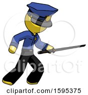 Poster, Art Print Of Yellow Police Man Stabbing With Ninja Sword Katana