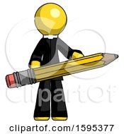 Poster, Art Print Of Yellow Clergy Man Writer Or Blogger Holding Large Pencil