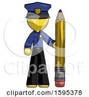 Poster, Art Print Of Yellow Police Man With Large Pencil Standing Ready To Write