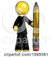 Poster, Art Print Of Yellow Clergy Man With Large Pencil Standing Ready To Write