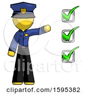 Poster, Art Print Of Yellow Police Man Standing By List Of Checkmarks