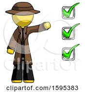 Poster, Art Print Of Yellow Detective Man Standing By List Of Checkmarks