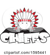 Poster, Art Print Of Cartoon Native American Chief School Sports Mascot Over Text