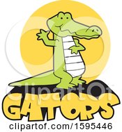 Poster, Art Print Of Cartoon Alligator School Sports Mascot Waving Over A Sun And Text