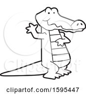 Clipart Of A Cartoon Black And White Alligator School Sports Mascot Waving Royalty Free Vector Illustration