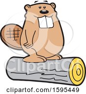 Cartoon Beaver School Sports Mascot Standing On A Log