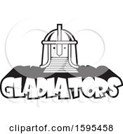 Clipart Of A Cartoon Black And White Helmeted Face Gladiator School Sports Mascot Over Text Royalty Free Vector Illustration by Johnny Sajem