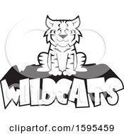 Poster, Art Print Of Cartoon Black And White Bobcat School Sports Mascot Sitting On Wildcats Text