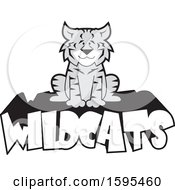 Poster, Art Print Of Cartoon Grayscale Bobcat School Sports Mascot Sitting On Wildcats Text
