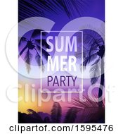 Poster, Art Print Of Tropical Sunset And Palm Tree Background With Summer Party Text