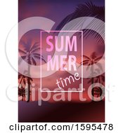 Poster, Art Print Of Tropical Sunset And Palm Tree Background With Summer Time Text