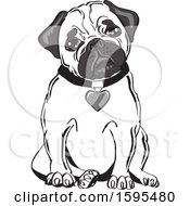 Clipart Of A Cute Sitting Pug With A Heart Collar Royalty Free Vector Illustration