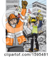 Clipart Of A Scene Of Rescue Workers After Aan Earthquake In Mexico Royalty Free Vector Illustration by David Rey