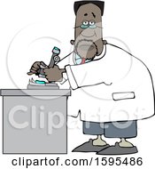 Poster, Art Print Of Cartoon Black Male Scientist Using A Microscope