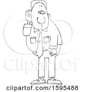 Poster, Art Print Of Cartoon Lineart Black Business Man Cupping His Ear To Listen