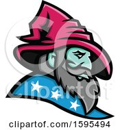 Wizard Mascot Head With A Pink Hat And Stars On His Cloak