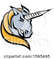 Tough Gray And Yellow Unicorn Mascot Head