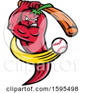 Poster, Art Print Of Tough Red Red Chili Pepper Mascot Swinging A Baseball Bat