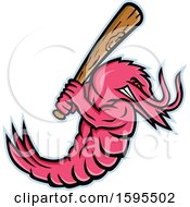 Clipart Of A Tough King Prawn Shrimp Mascot Holding A Baseball Bat Royalty Free Vector Illustration