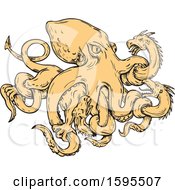 Clipart Of A Sketched Giant Octopus Fighting Hydra Royalty Free Vector Illustration