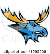 Poster, Art Print Of Tough Blue Moose Mascot Head With Yellow Antlers