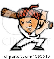 Clipart Of An Acorn Headed Baseball Player Batting Royalty Free Vector Illustration