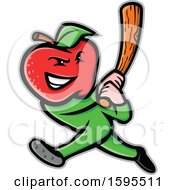 Clipart Of An Apple Headed Baseball Player Batting Royalty Free Vector Illustration