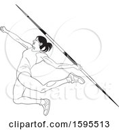 Black And White Female Athlete Throwing A Javelin